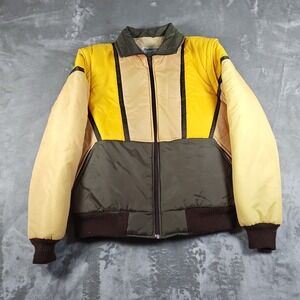 Vintage Lumber Jack Jacket Men Large Colorblock Puffer Bomber Removeable Sleeves